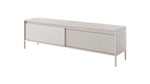Sals long TV cabinet, light beige with left sliding drawer and ribbed right door
