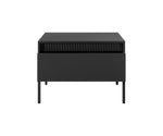 Black rectangular coffee table with ribbed top panel and single drawer front