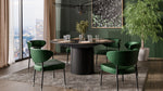 Extendable round dining table, dark top and ribbed pedestal base (120–160 cm)