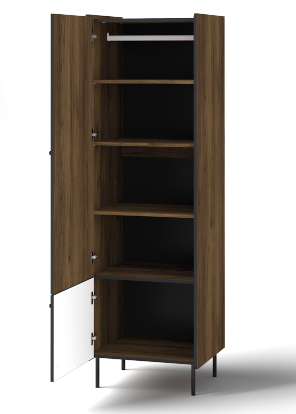 Single wardrobe with open shelves and dark interior