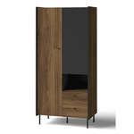 Oak-effect double wardrobe with black ribbed door panel and two lower drawers