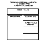 Alfa-4 wardrobe layout diagram showing 2 hanging rails and 3 removable shelves