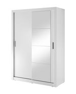 White sliding door wardrobe with two sliding doors and vertical metal handles