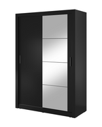 Black sliding door wardrobe with grey door panel and vertical metal handles