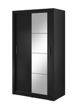 Black sliding door wardrobe with two metal handles and frosted panel doors