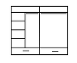 Front layout of sliding wardrobe with drawers and cabinet compartments