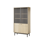 Display cabinet in light oak with frosted glass doors and wood base