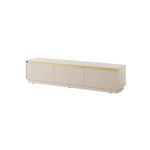 Cashmere TV cabinet with vertical ribbed doors and gold trim, flat top
