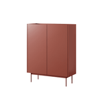Ceramic Red highboard cabinet with two doors and slender metal legs