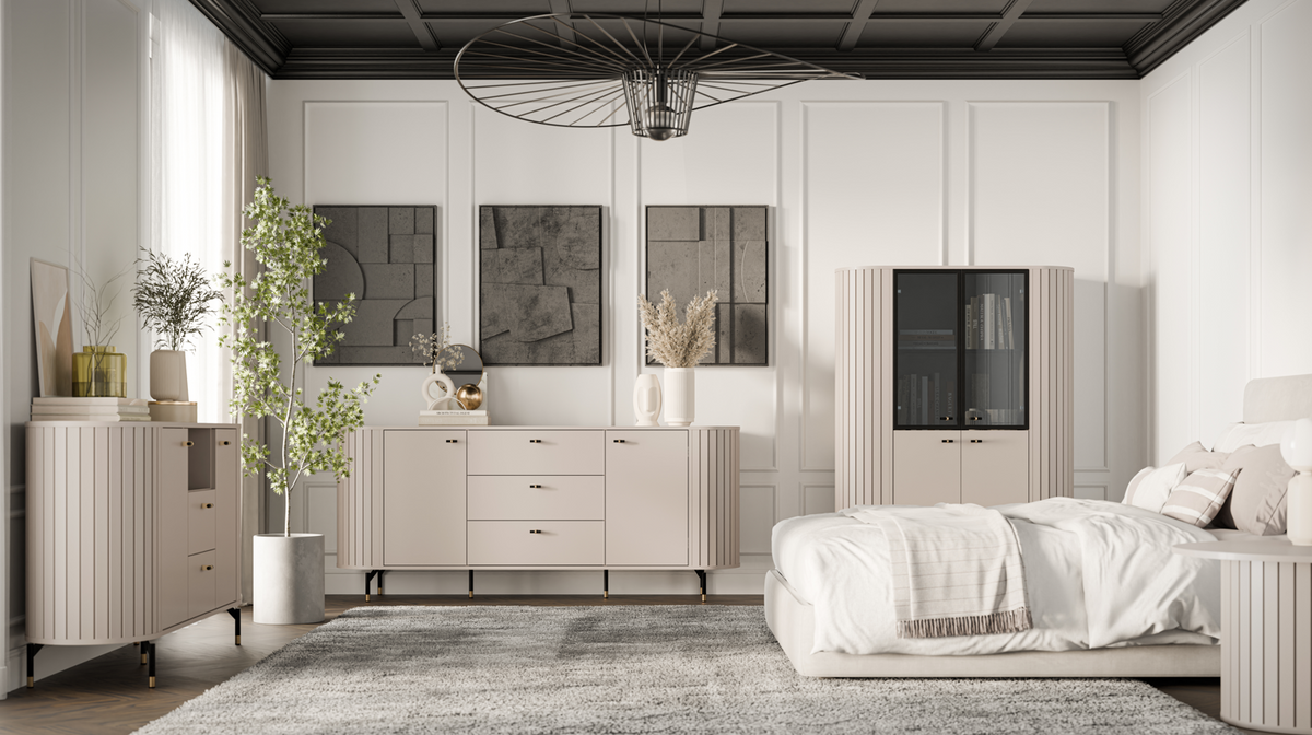 Cashmere sideboard with ribbed doors and three drawers
