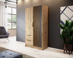 Artisan Oak 2-door wardrobe with vertical slatted insert and black bar handle