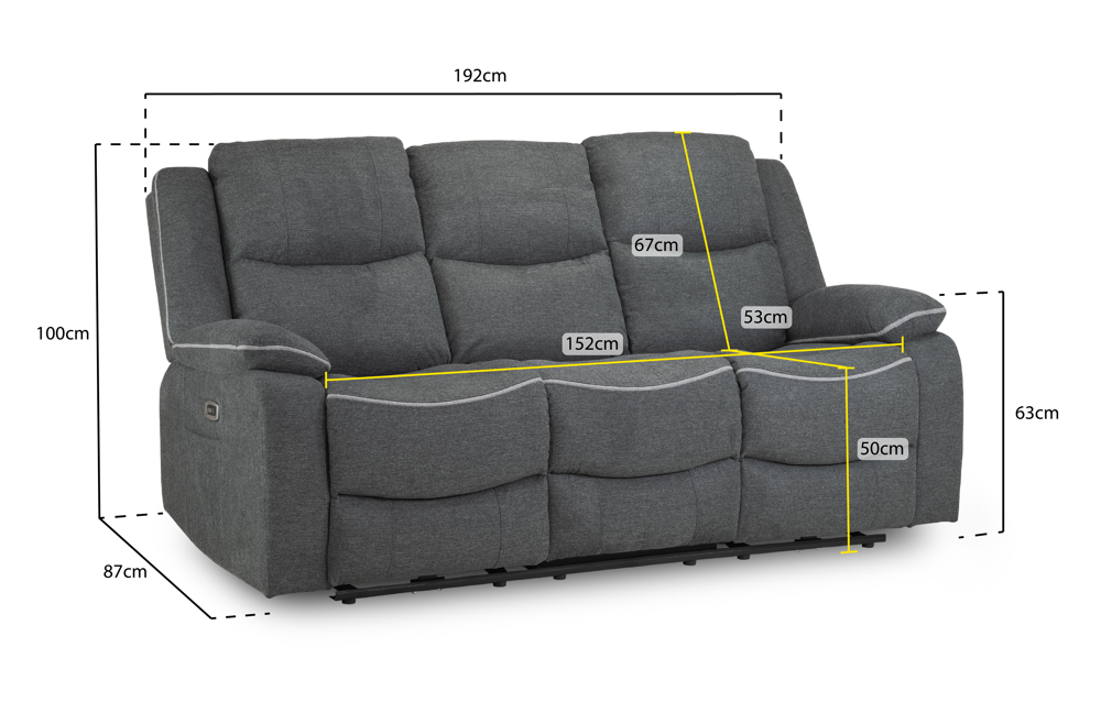 Harald Electric Recliner 3 Seater Sofa