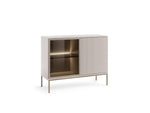 2-door sideboard in light finish with left open cabinet and right ribbed door panel