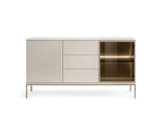 Cashmere sideboard with slatted door and three drawers plus lit glass cabinet