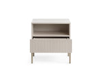 White bedside cabinet with ribbed vertical drawer panel and open top shelf