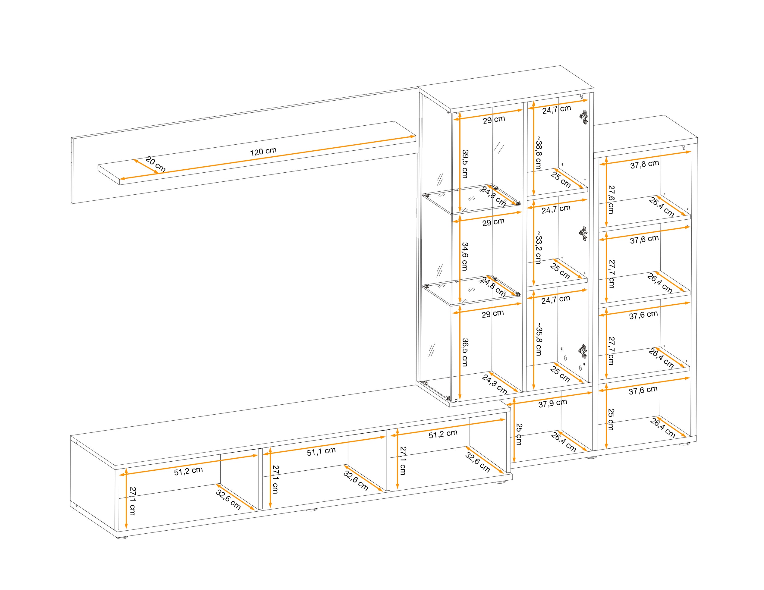 Robin II Media Wall Unit with LED Lights W240cm