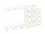 Media wall unit layout diagram with cabinet sections and measurement lines