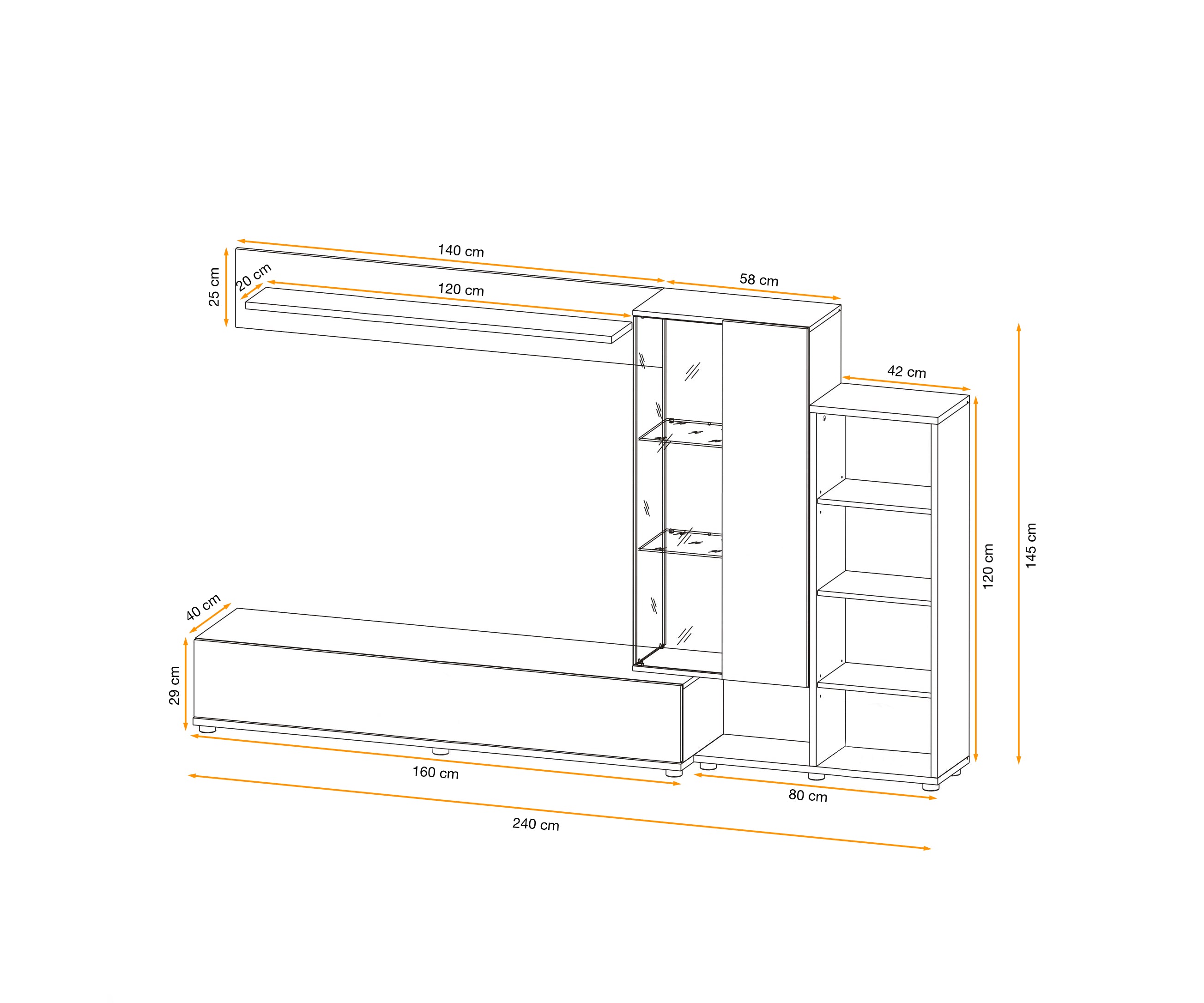 Robin II Media Wall Unit with LED Lights W240cm