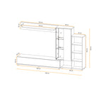 Media wall unit size diagram showing width and height measurements