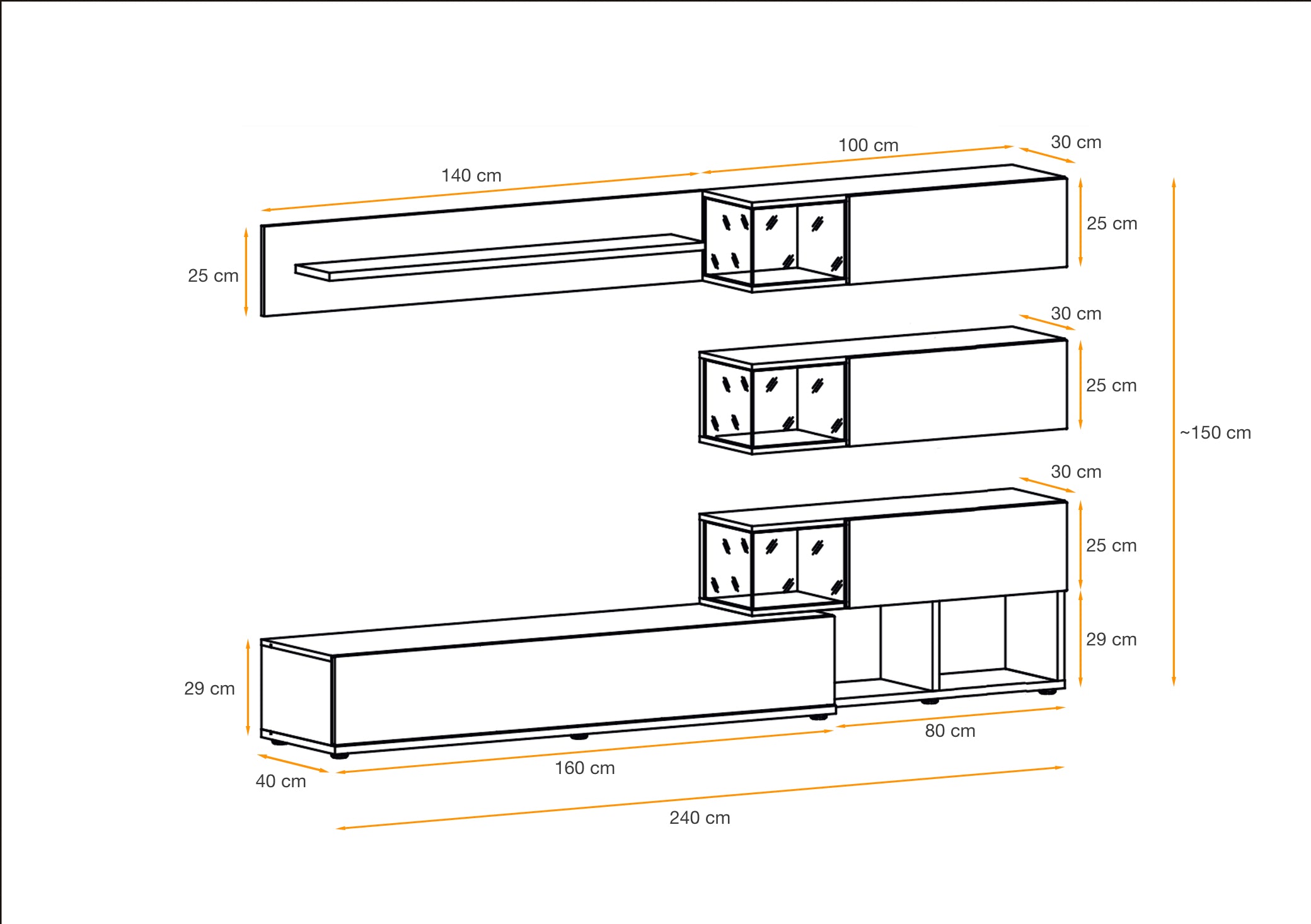 Robin Media Wall Unit with LED Lights W240cm