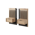 Light wood bedside table with slatted back panel and single drawer