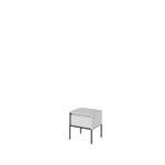 Small bedside cabinet with ribbed drawer front, white cabinet and black metal legs