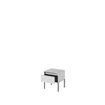 Small bedside cabinet with ribbed drawer front and open shelf, light grey cabinet, black legs