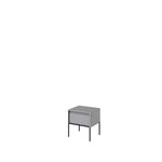 Small bedside cabinet with ribbed drawer front, light grey cabinet top, black legs