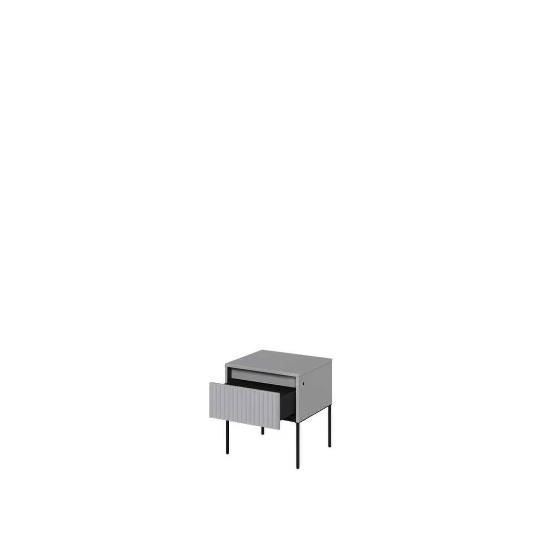 Small bedside cabinet with ribbed drawer front and open shelf, dark grey