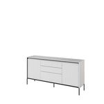 White sideboard with ribbed panel doors, 2 doors and 3 drawers, metal legs