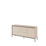Beige sideboard with ribbed panel doors, 2 doors and 3 drawers, metal legs