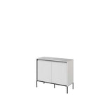 Two-door sideboard with ribbed front doors in light grey, black legs