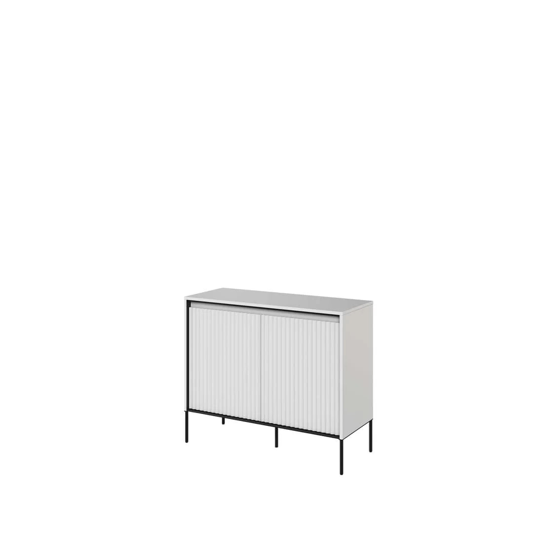Two-door sideboard with ribbed front doors in light grey, black legs