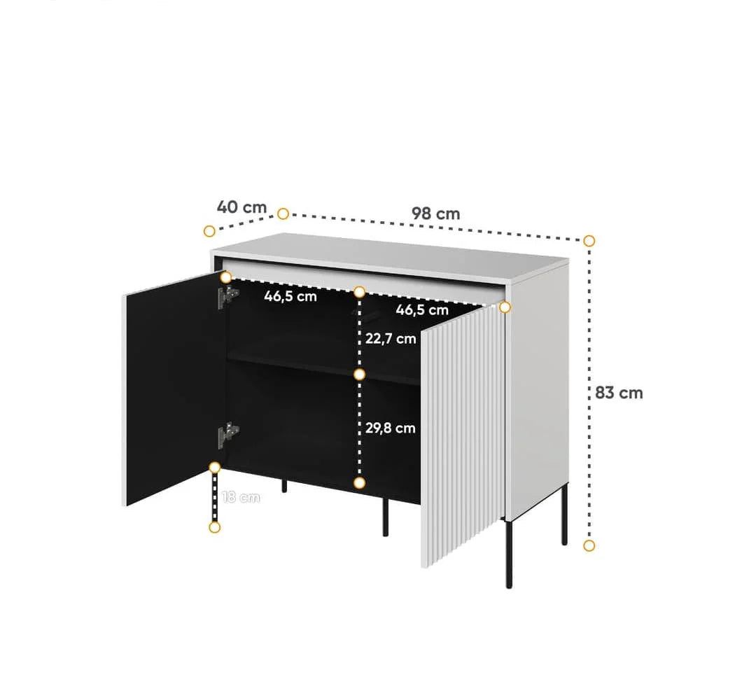 Two-door sideboard size diagram: 98 cm wide and 83 cm high