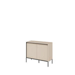 Two-door sideboard with ribbed front doors in beige, black metal legs