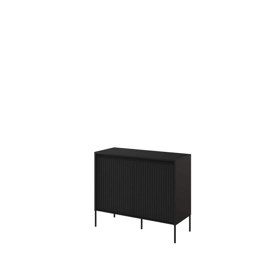 Two-door sideboard with ribbed front doors in dark black, slender black legs