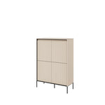 Icon highboard in beige with vertical ribbed doors and metal legs