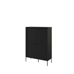 Icon highboard in black with vertical ribbed doors and slim metal legs