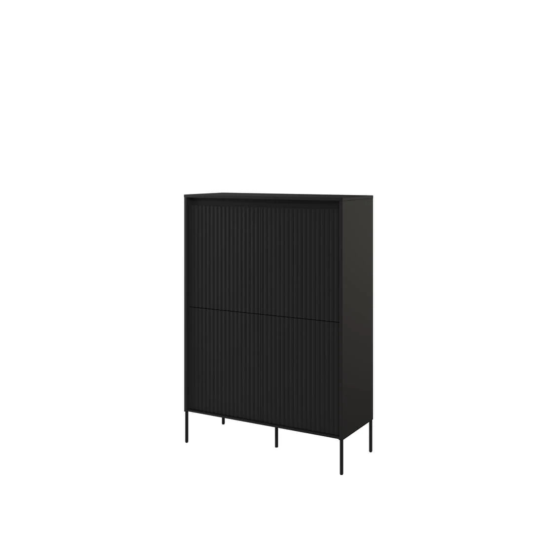 Icon highboard in black with vertical ribbed doors and slim metal legs