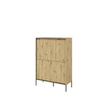 Icon highboard in artisan oak with two-section ribbed doors and metal legs