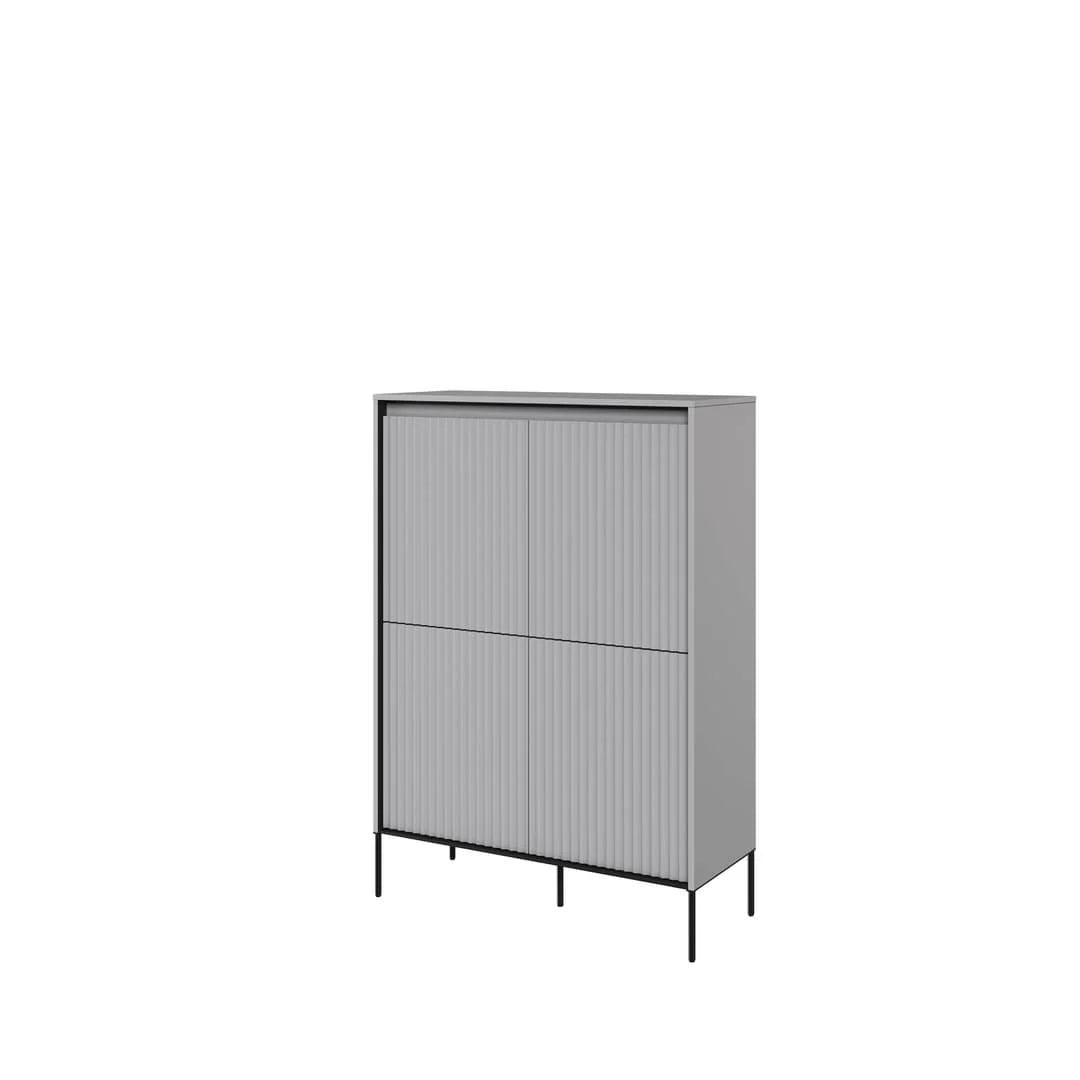 Icon highboard in grey with vertical ribbed doors and metal legs