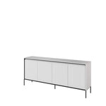 Light grey sideboard with ribbed front doors and slender legs, four-door cabinet design