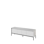 Short TV cabinet with vertical ribbed door fronts and four metal legs