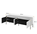 TV cabinet size diagram: 167 cm wide, 56 cm high, 40 cm deep, 26.3 cm internal