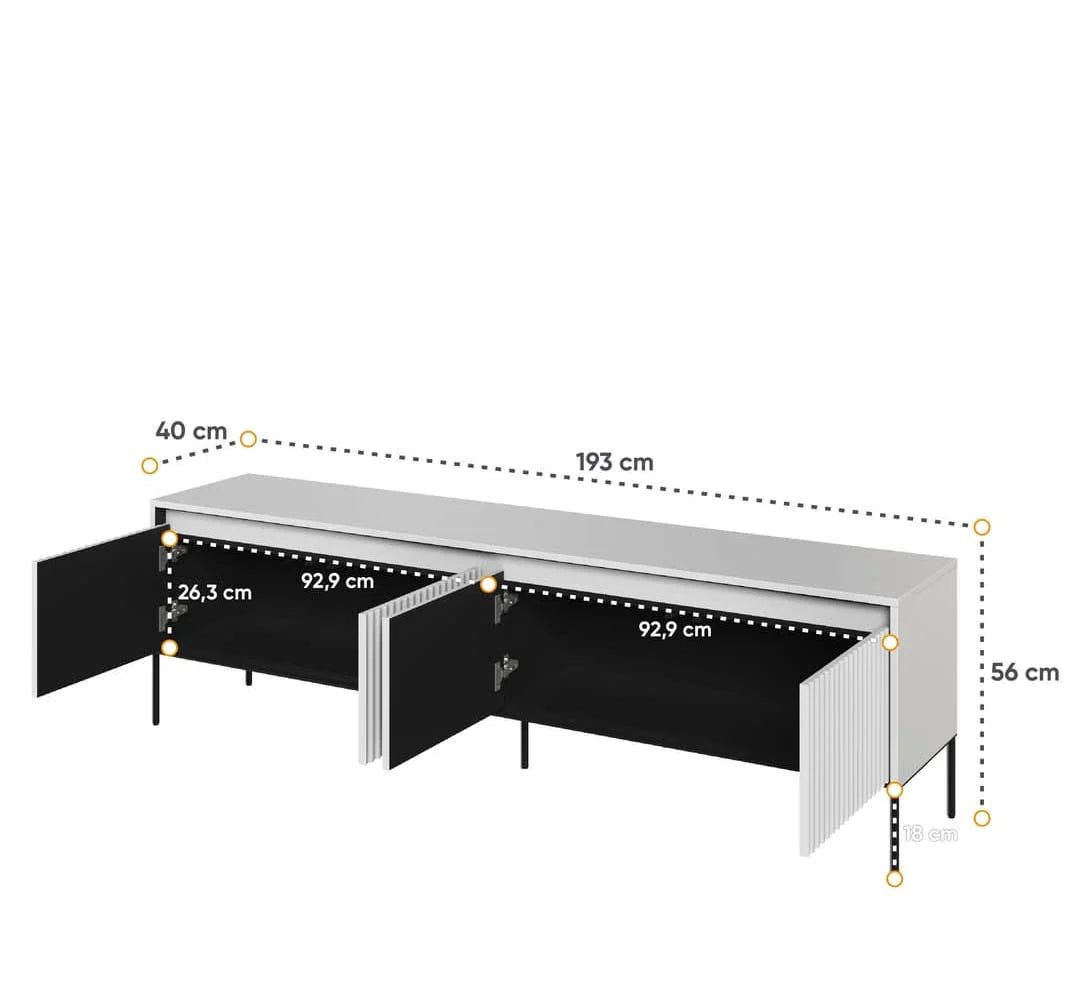 Long TV cabinet size diagram with 193 cm length and 56 cm height