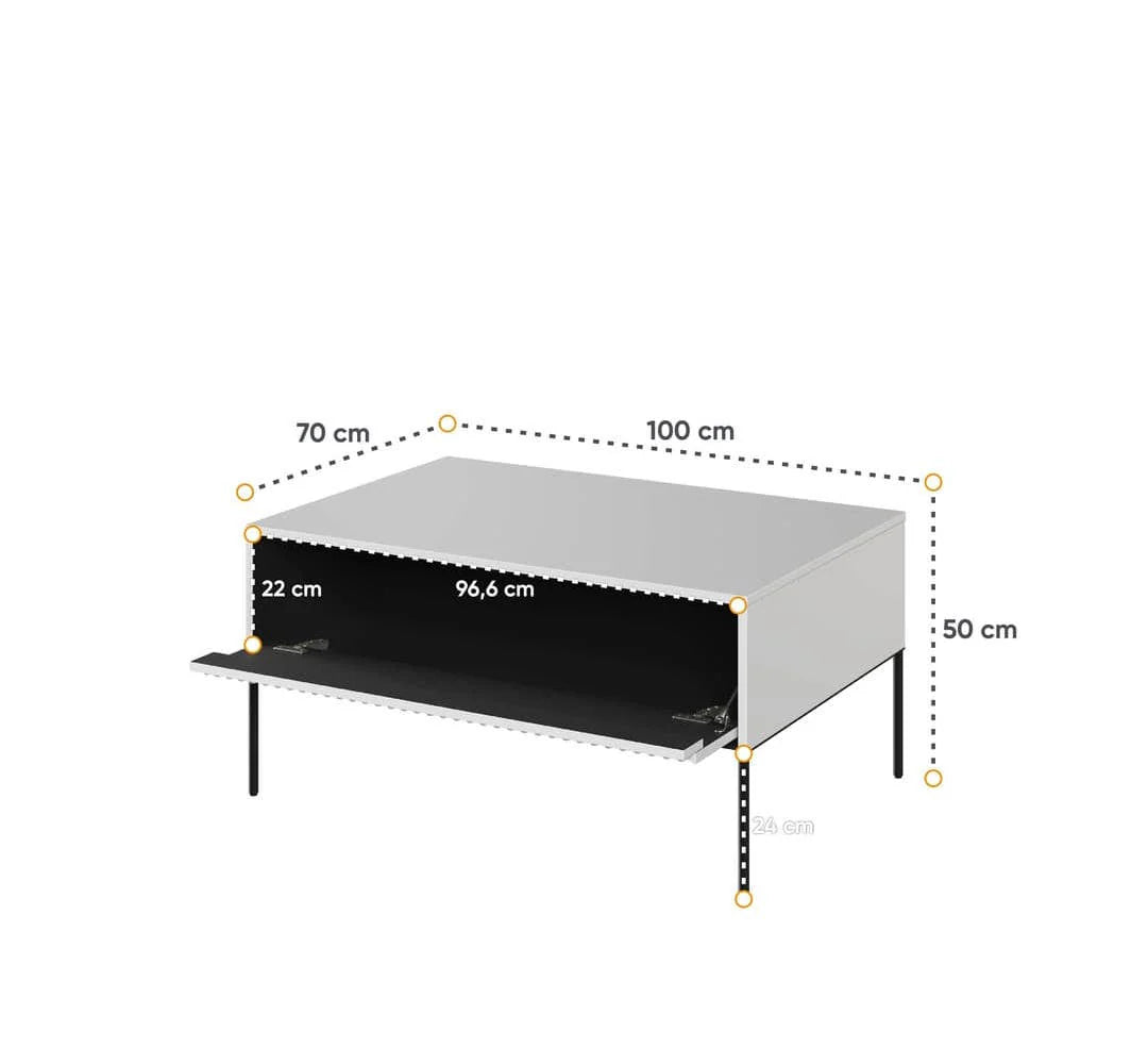 Icon coffee table with lower shelf and dimension markers, 100 cm wide
