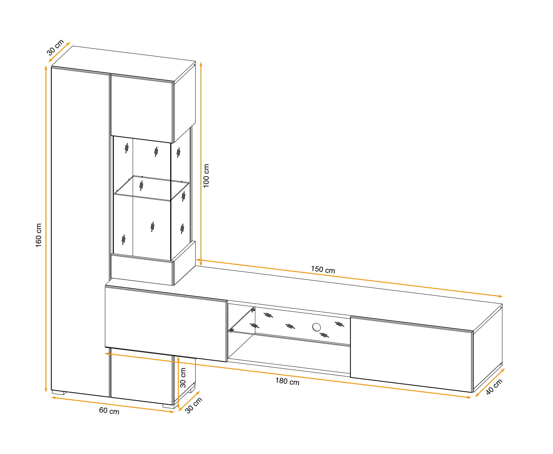 Harry Media Wall Unit with Light W210cm