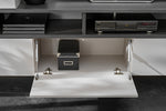 Media wall unit with open storage compartment and central lift-down drawer