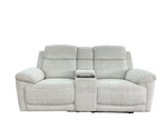 Arden 2-seater recliner sofa in light grey fabric with reclining back and chaise seat