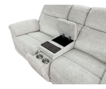 Arden 2-seater recliner sofa with open tray, cup holders, and control buttons in armrest